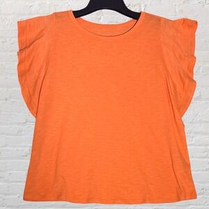 Candace Cameron Bure Orange Breezy Cotton Flutter-Sleeve Top Size L Summer Fairy